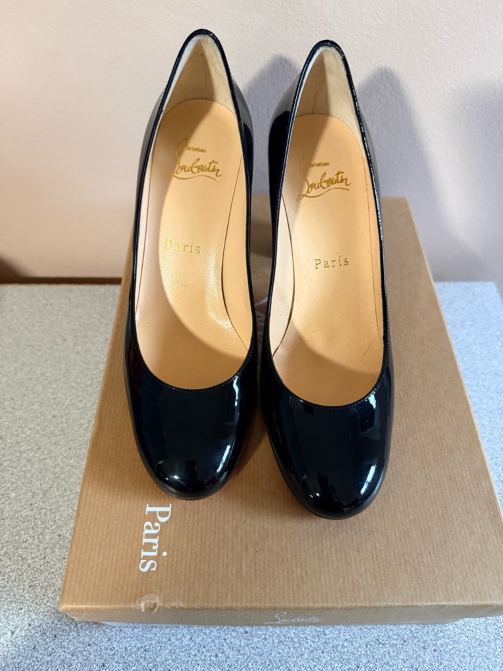 Christian Louboutin Lady Gena 85 Black Patent Pumps Size 35 (US 5) Worn Once - Picture 2 of 6